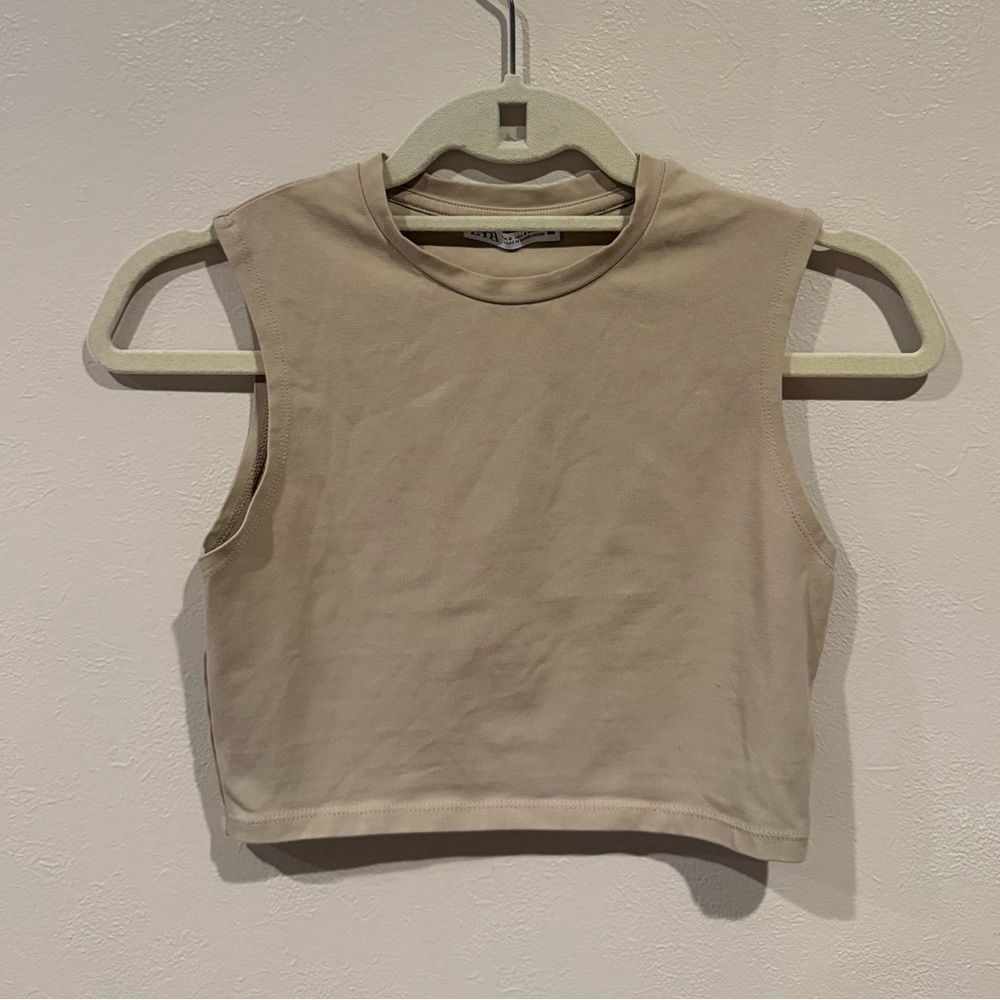 Zara Cream Muscle Tee Sleeveless Crop Top